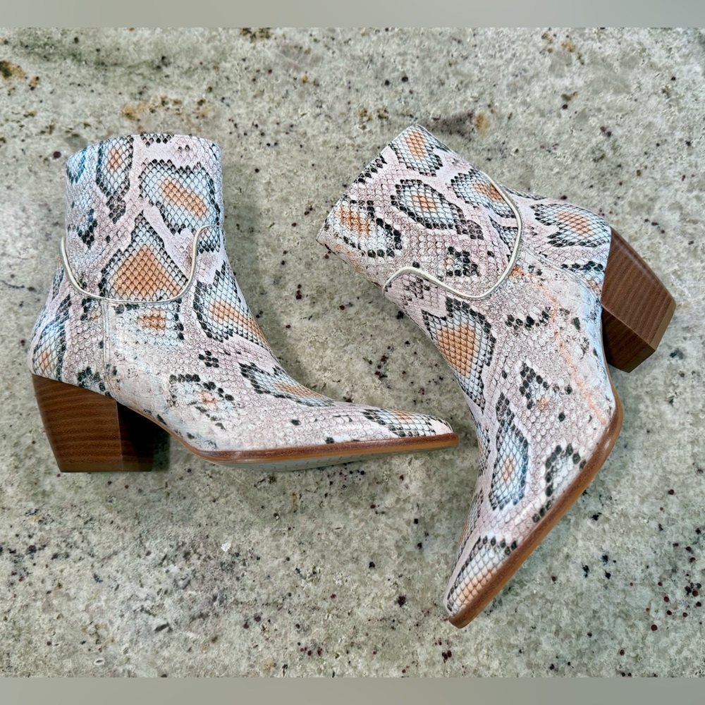 Matisse Multi-Color Leather Snake-Print Ankle Boots